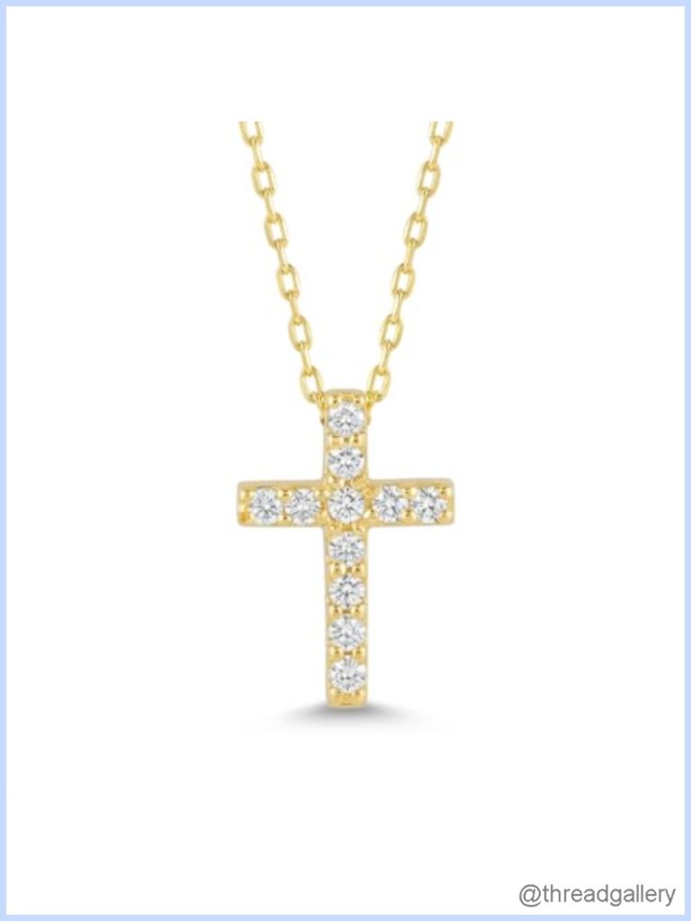 10K Solid Yellow Gold Pave Diamond Cross Necklace 18 In